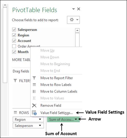 Value Field Settings