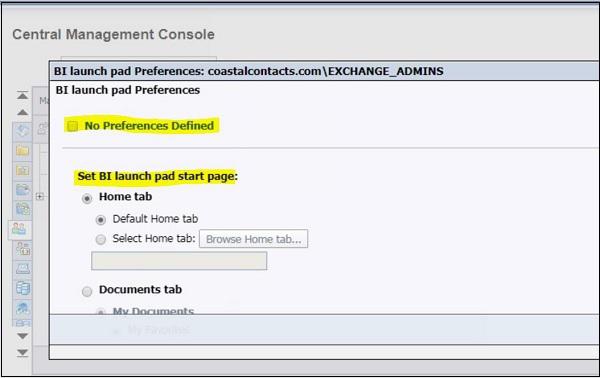 BI Launchpad Preferences