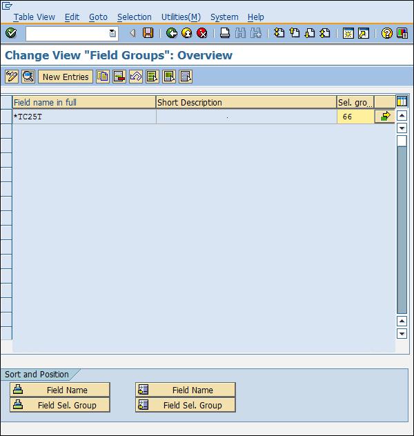 SAP  Configuration field selection entry
