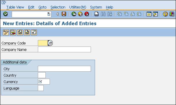 SAP Create Company Code Details
