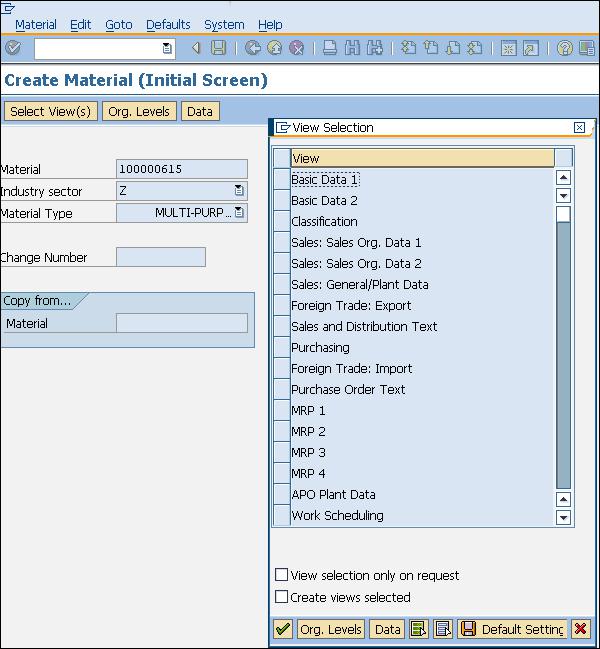 SAP create material views