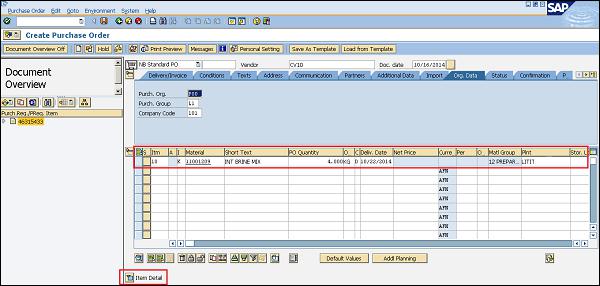 SAP PO from PR detail