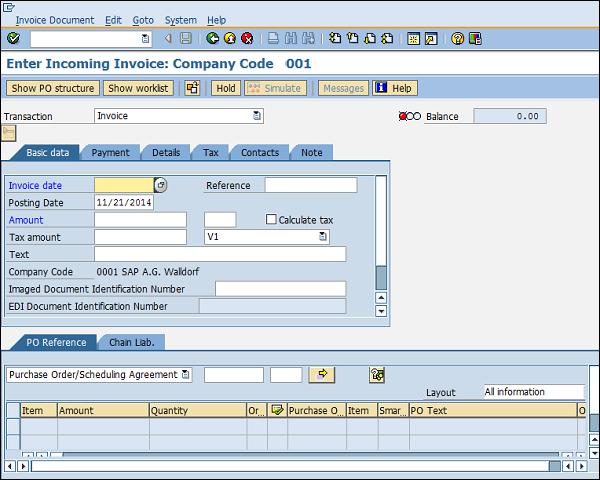 SAP post invoice entry