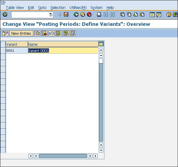 SAP posting period variant new entry