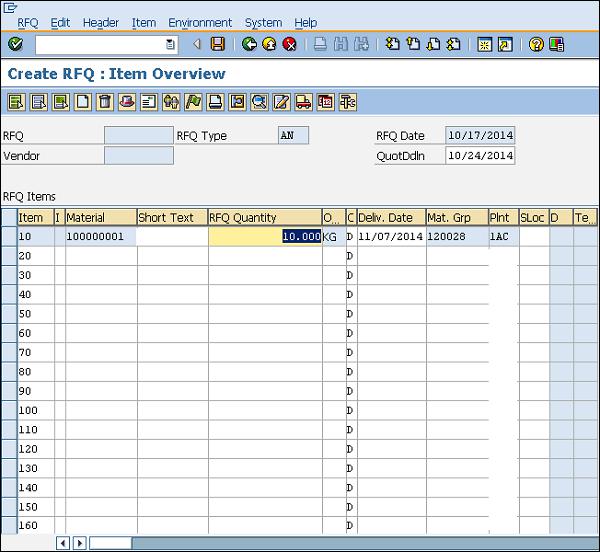SAP rfq material