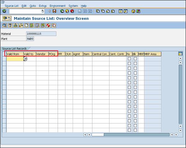 SAP Source List entry