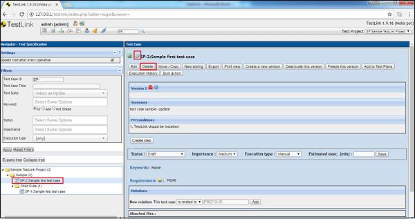 Step2 Delete Test Case