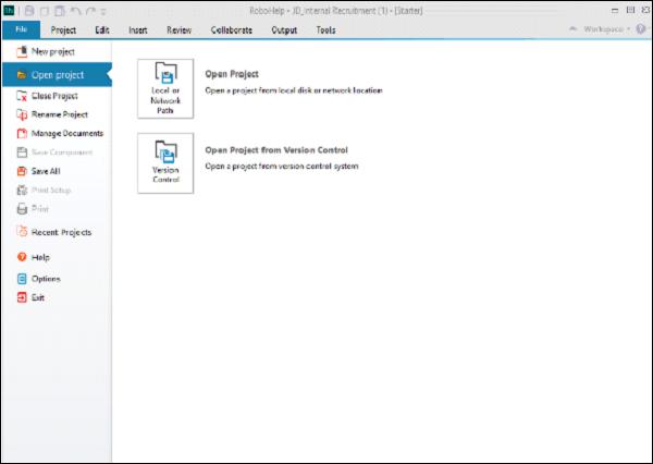 Opening Project File Menu