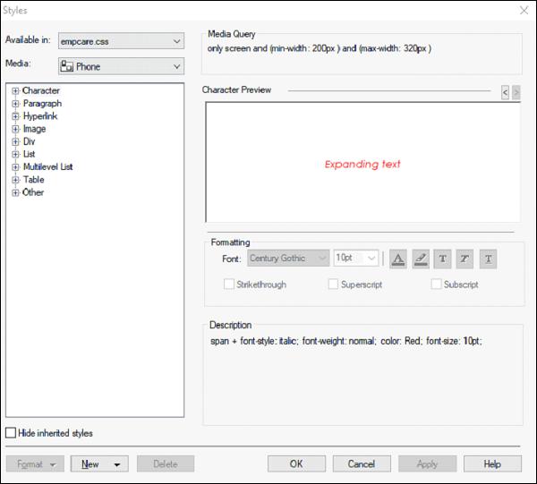 Styles Dialog Box