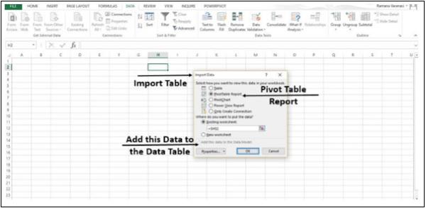 Import Data Window Appears