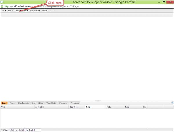 Open Developer Console for Class Eecution Step1
