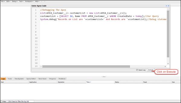 Open Developer Console for Class Eecution Step2