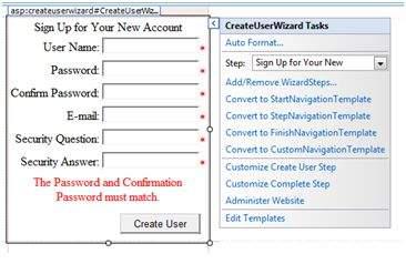 CreateUserWizard control