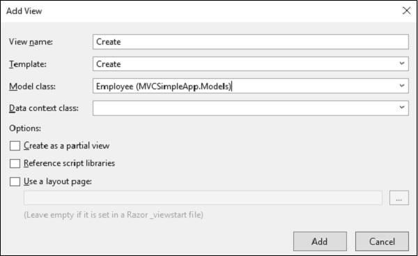 Display Add View Dialog
