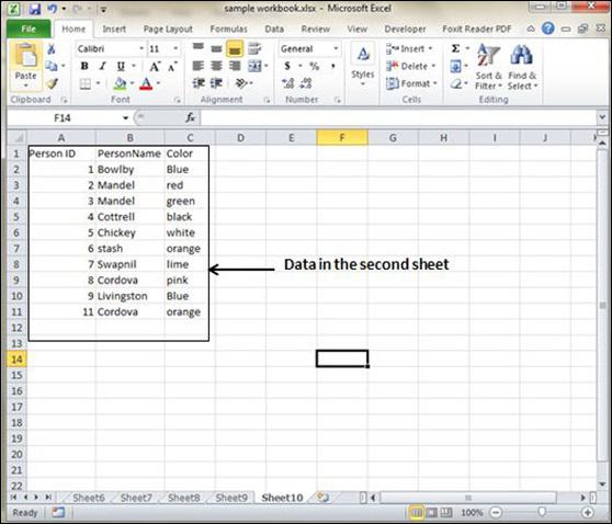 Data in Second Sheet