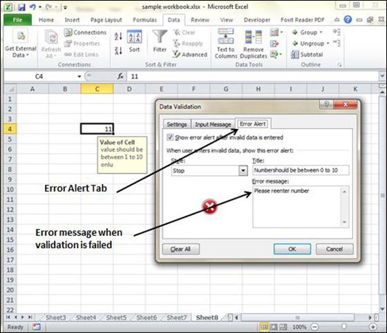 Data Validation error alert Tab