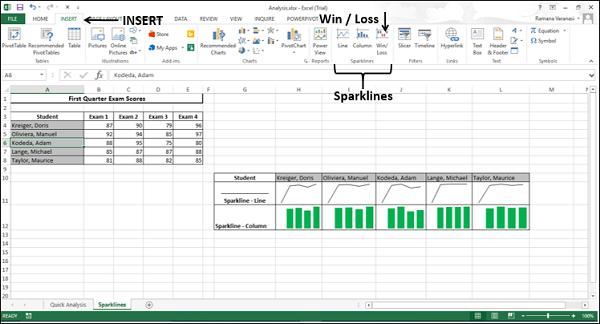Win/Loss Sparkline with INSERT tab
