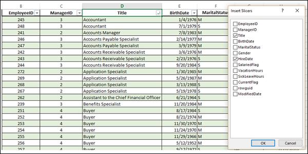 Check Boxes Title and HireDate
