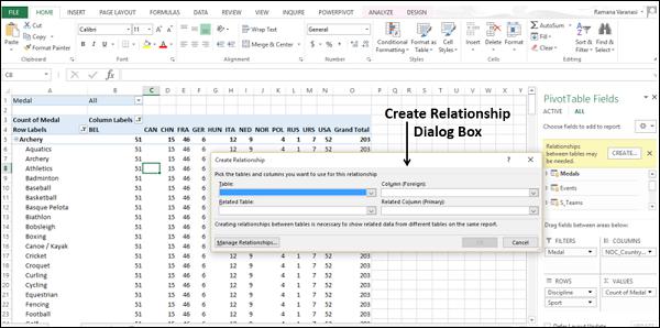 Create Relationship Dialog Box