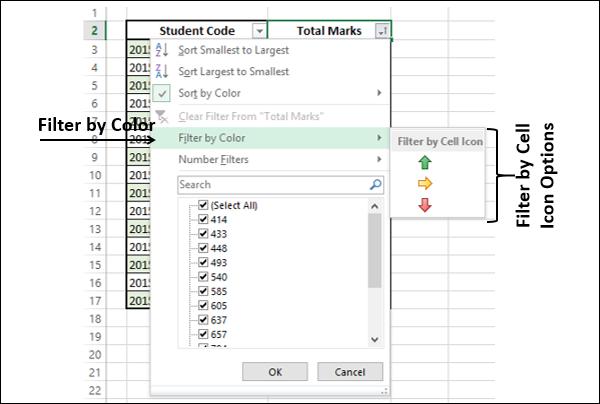 Filter by Cell Icon Appear