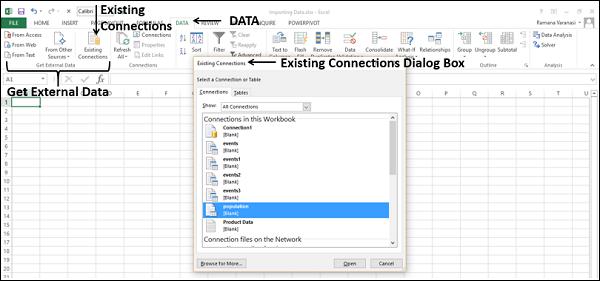 Importing Data using Existing Connection
