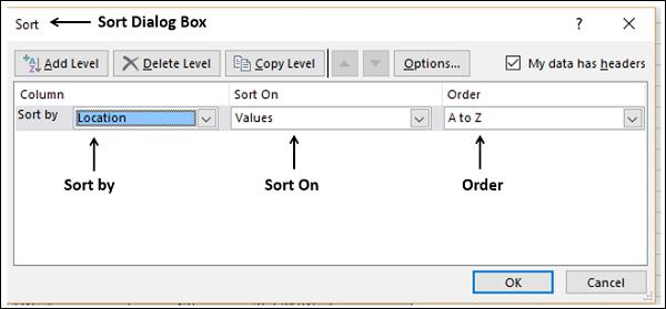 Sort Dialog Box