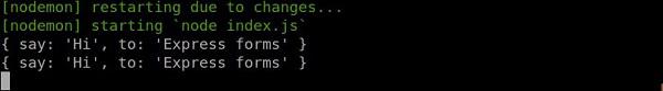 Console output for form