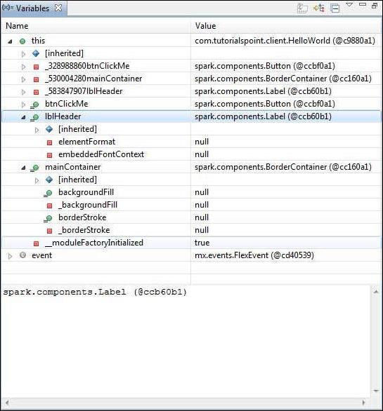 Flex Debug Variables