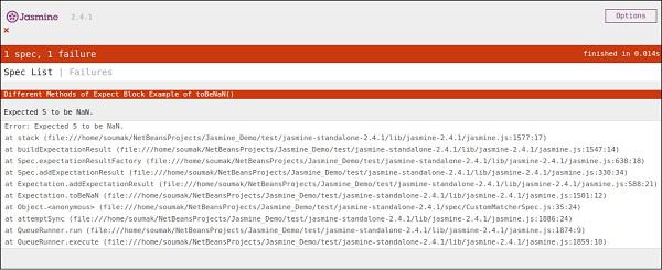 toBeNan Output
