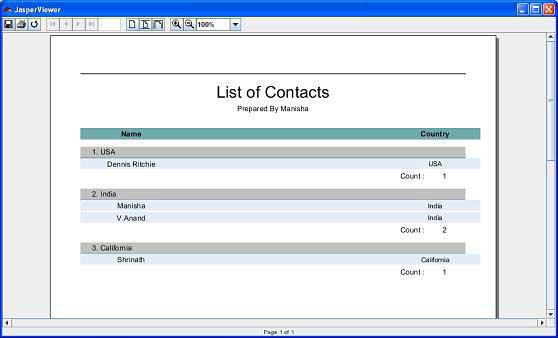 Jasper Report Groups Example