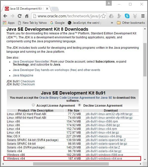 Java SE Development Kit 8 Downloads Page