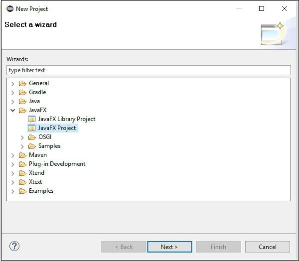 New Project Select Wizard