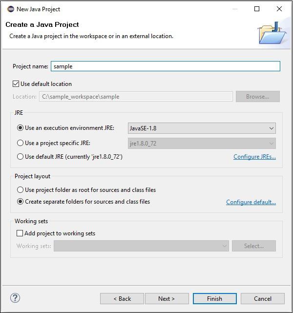 Project Name and Click Finish