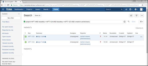 Newly created issues using the CSV file