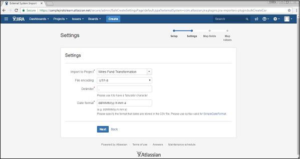 Settings of CSV File