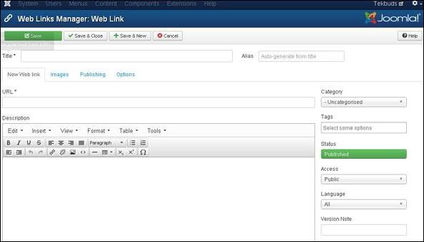 Joomla Adding Weblinks