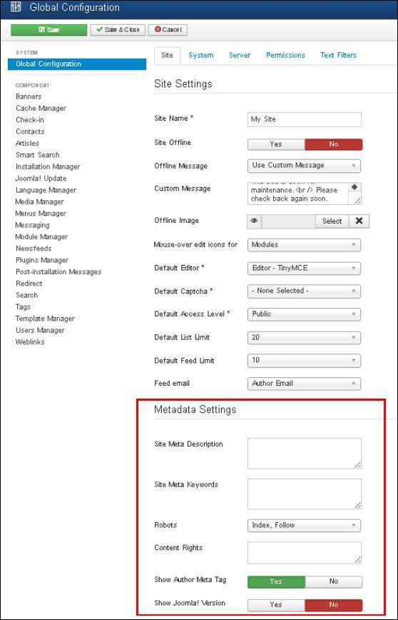 joomla article metadata