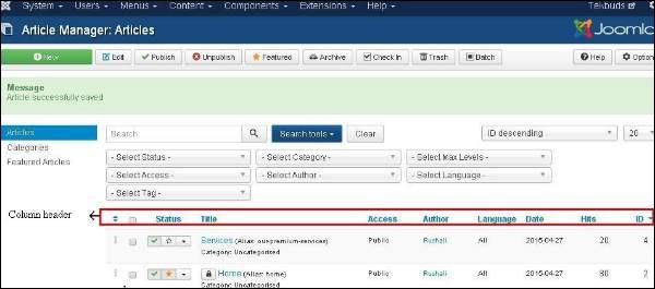 joomla Content Menu