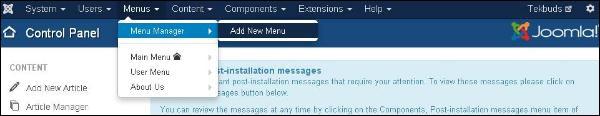 joomla Create Menus