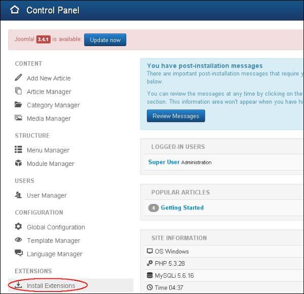 Joomla Extensions Manager