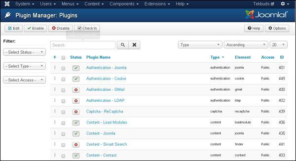 joomla Extension Menu