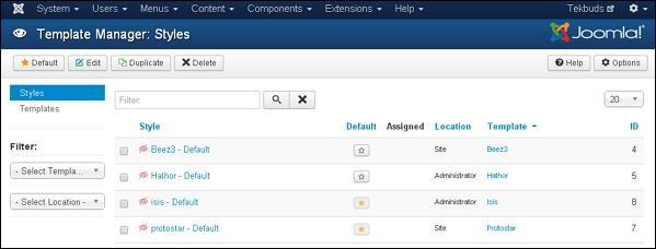 joomla Extension Menu