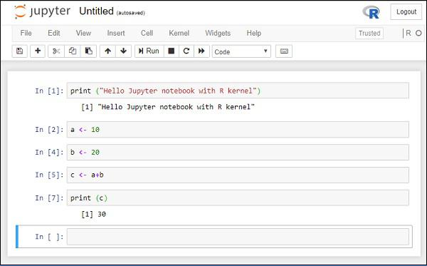 Jupyter notebook having R kernel