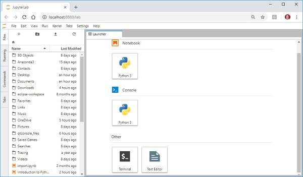 JupyterLab launch screen