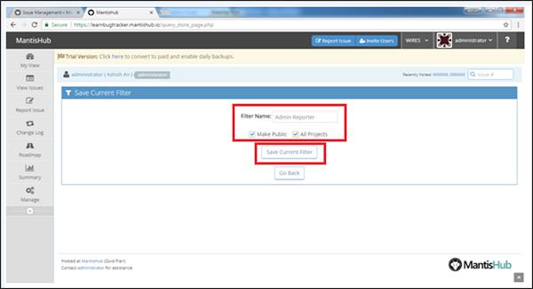 Enter Filter Name