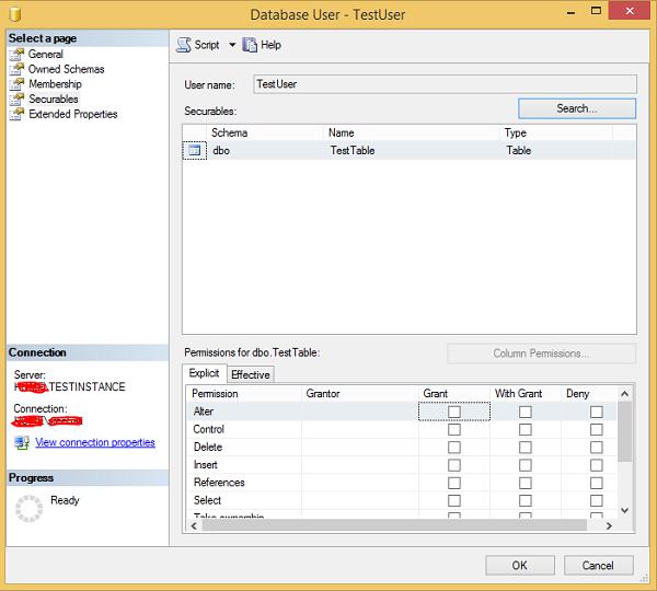 Database TestUser