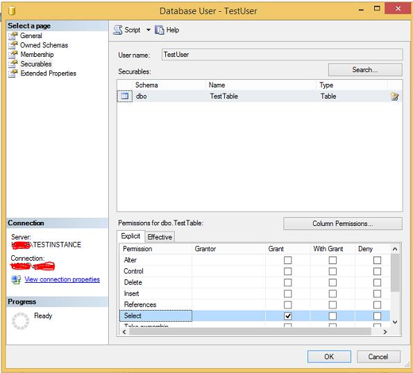 Database TestUser