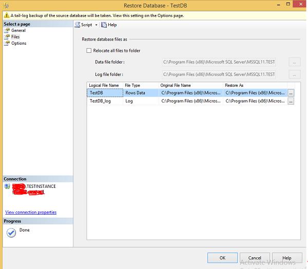 Restore Database TestDB