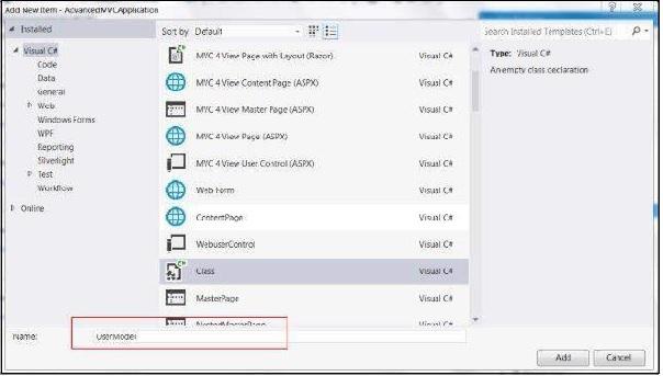 MVC Add Model Step 2