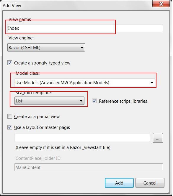 MVC Advanced add Index View